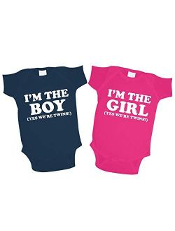 The Shirt Den I'm The Boy I'm The Girl Yes We're Twins Matching Baby Boy and Girl Twin Sets