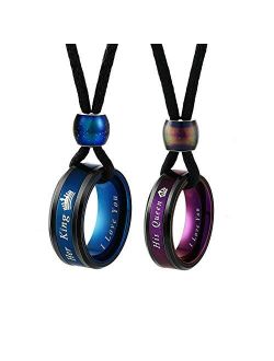 Aeici Couple Necklaces for Him and Her Stainless Steel "His Queen""Her King" Crown Pendant Necklace for Women and Men