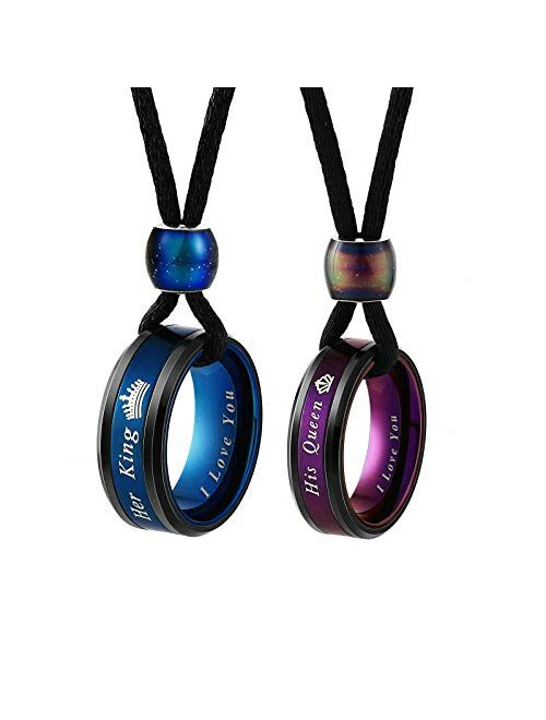 Aeici Couple Necklaces for Him and Her Stainless Steel "His Queen""Her King" Crown Pendant Necklace for Women and Men