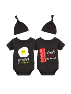 YSCULBUTOL Baby Twin Bodysuit Perfect Together Romper Best Friend Bacon Eggs Twins Set Double Baby Twin Outfit