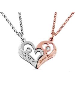 Getname Necklace Custom Engraved Heart Pendant Necklace for Couples Sterling Silver - Matching Love Heart Necklaces for Him and Her - Couple Necklace Set with Birthstone 