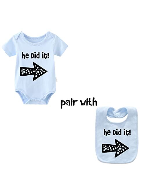 YSCULBUTOL Baby Twins Bodysuits He/She Did It Twin Outfit Girl Romper With Hat Set