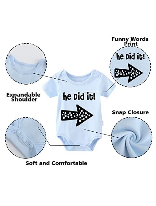 YSCULBUTOL Baby Twins Bodysuits He/She Did It Twin Outfit Girl Romper With Hat Set