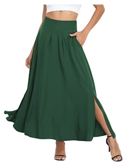 RANPHEE Women's Ankle Length High Waist A-line Flowy Long Maxi Skirt with Pockets