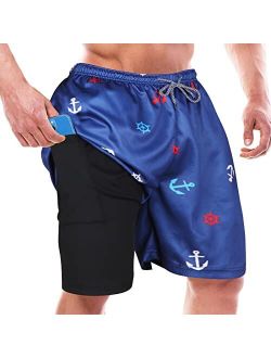Iminfit Mens Swim Trunks Mens Bathing Suit Mens Swim Trunks with Compression Liner Quick Dry Beach Shorts with Pockets for Swimming