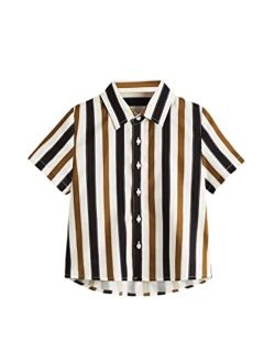 Boy's Striped Print Short Sleeve Button-Down Shirt