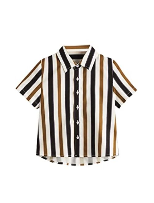 Romwe Boy's Striped Print Short Sleeve Button-Down Shirt