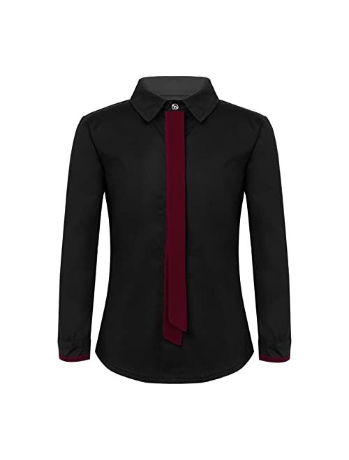 renvena Boys Long Sleeve Slim Fit Dress Shirt with Matching Tie, Lapel Collar Button Down