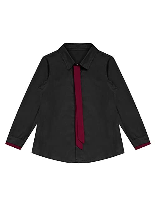 renvena Boys Long Sleeve Slim Fit Dress Shirt with Matching Tie, Lapel Collar Button Down