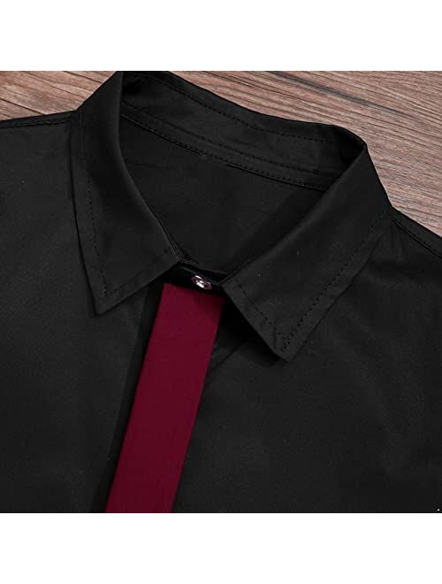 renvena Boys Long Sleeve Slim Fit Dress Shirt with Matching Tie, Lapel Collar Button Down