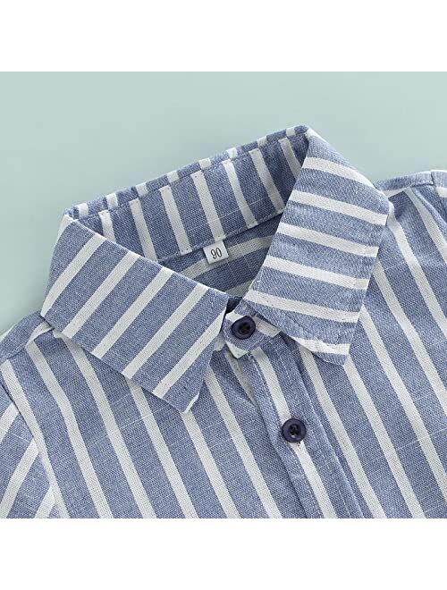 Huppeiiy Little Boys Cute Short Sleeve Plaid T-Shirt Top Summer Button Down Shirt