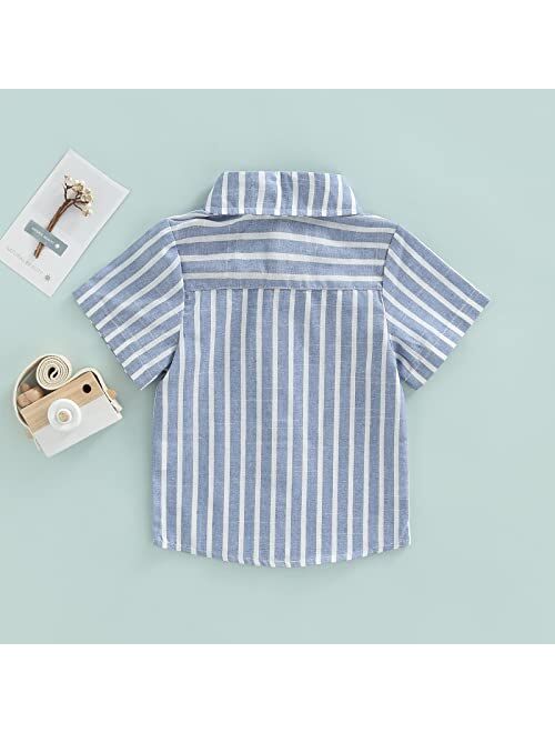 Huppeiiy Little Boys Cute Short Sleeve Plaid T-Shirt Top Summer Button Down Shirt