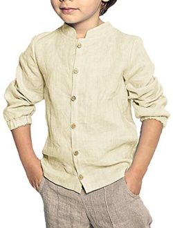 Runcati Baby Boys Long Sleeve Button Down Shirts Linen Cotton Cute Summer Beach Tops Solid Comfy T Shirt