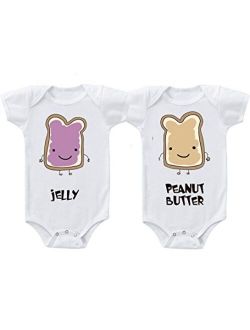 Speedy Pros Baby Bodysuit Peanut Butter Jelly Twins Funny Cotton Boy & Girl Clothes White