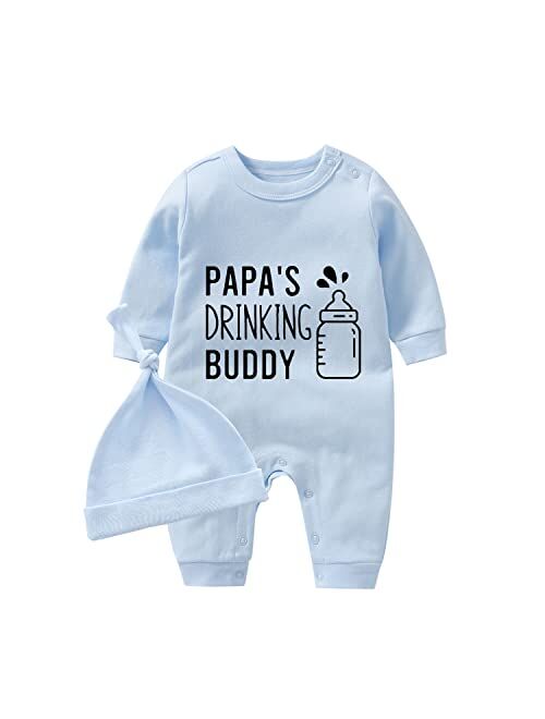 YSCULBUTOL Baby Twins Bodysuit Drinking Buddy Unisex Funny Letter Jumpsuit Clothes Outfits