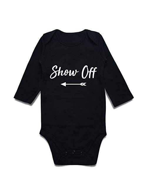 DEFAHN Twins Infant Baby Boy Girl Bodysuit, 2Pcs Unisex Funny Letter One-Piece Jumpsuit Clothes Outfits