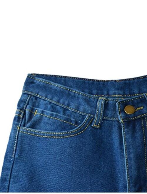 Haola Women's Juniors Vintage Denim High Waisted Folded Hem Jeans Shorts