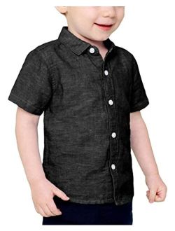 Runcati Toddler Baby Boys Button Down Shirts Short Sleeve White Dress Shirt Soft Cotton Kids Tops