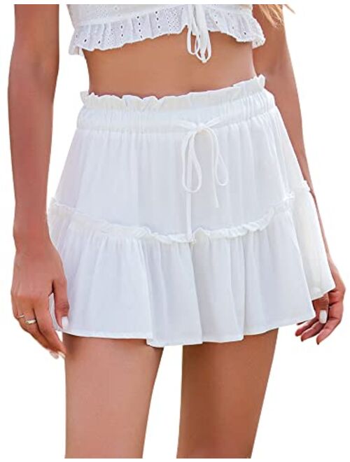 Avidlove Women's Summer High Waist Ruffle Short Skirt A-Line Beach Mini Skirts with Drawstring