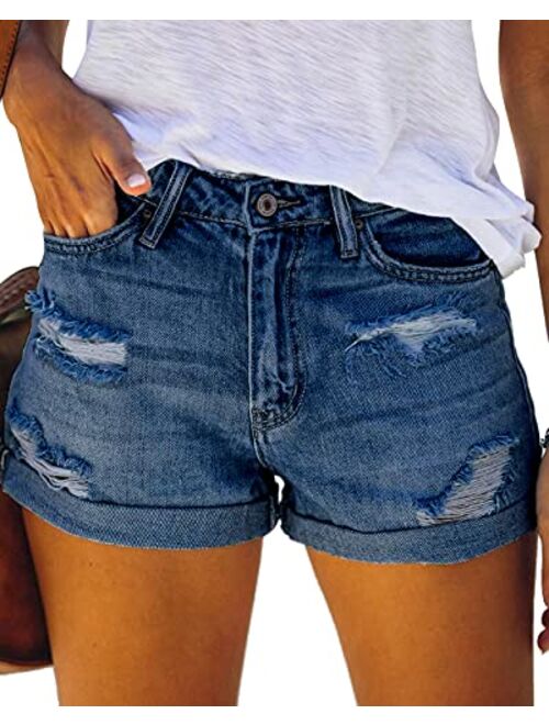 MIFOCAL Women's Ripped Denim Summer Jean Shorts Mid Rise Folded Hem Jeans Shorts