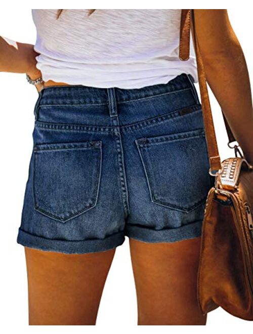 MIFOCAL Women's Ripped Denim Summer Jean Shorts Mid Rise Folded Hem Jeans Shorts