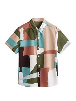 Boys Casual Patchwork Short Sleeve Button Front Shirt
