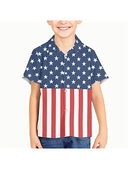 Poceacles Boys Button Down Shirts, Hawaii Printed Beach Short Sleeve Dress Tee Tops for Kids Size 3-16 Years Old