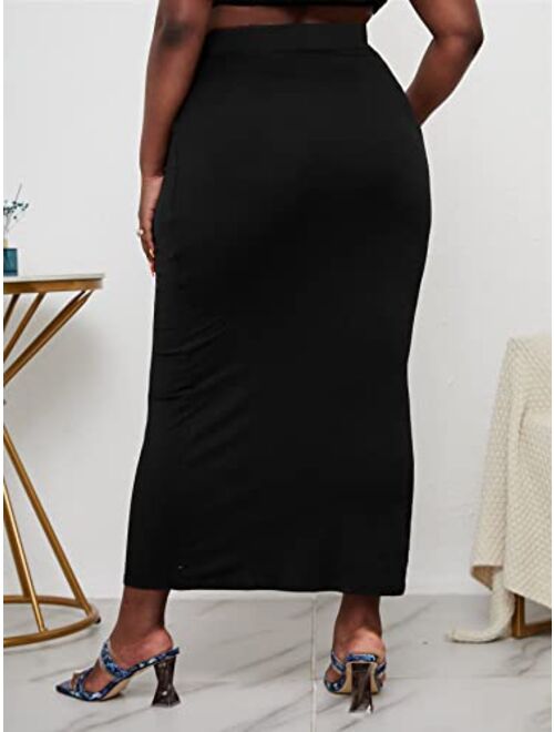 Milumia Women's Plus Size Elegant High Waist Solid Bodycon Maxi Long Pencil Skirt