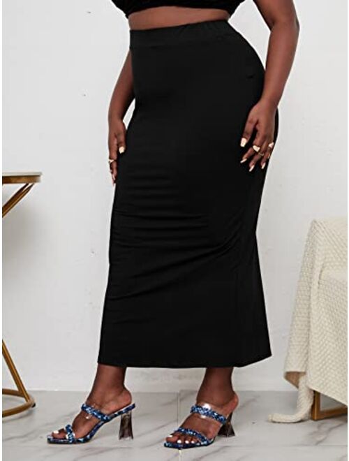 Milumia Women's Plus Size Elegant High Waist Solid Bodycon Maxi Long Pencil Skirt