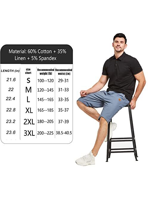 JustSun Mens Shorts Casual Classic Fit Cotton Summer Beach Shorts with Elastic Waist and Pockets