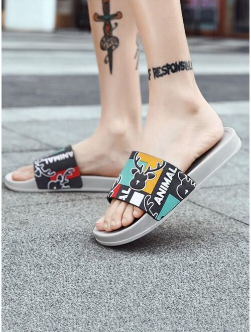 Shein Men Colorblock Animal Graphic Slippers