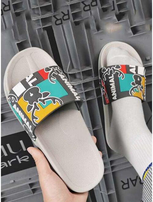Shein Men Colorblock Animal Graphic Slippers