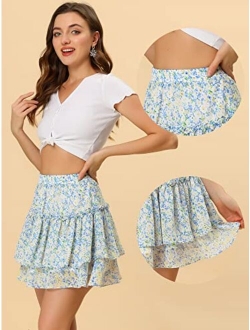 Floral Skirt for Women's Tiered Ruffle Cute Summer Mini Skirt