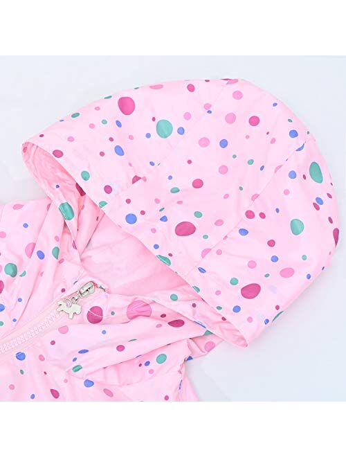 MGEOY Girls Rain Jackets Lightweight Waterproof Hooded Cotton Raincoats Windbreakers for Kids