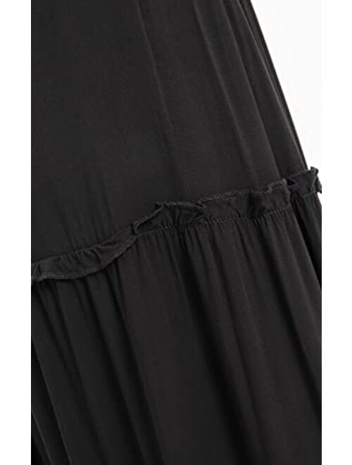 ThCreasa Womens Boho Elastic High Waisted A Line Maxi Skirts Ruffles Tiered Beach Swing Long Skirt with Pockets