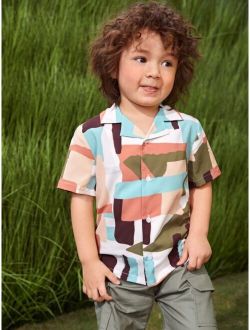 Toddler Boys Color Block Button Front Shirt