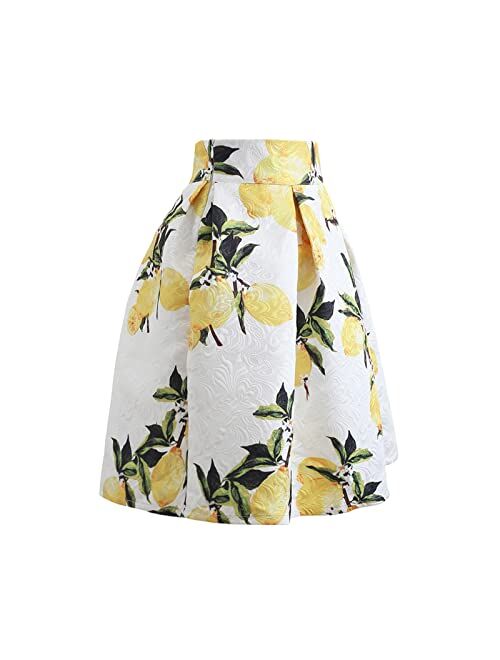 CHICWISH Women's Lemon Tree Jacquard Pleated Skirt