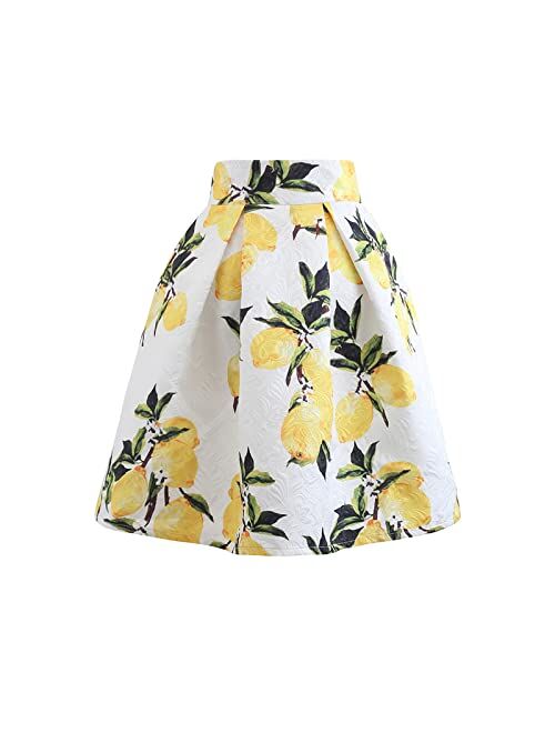 CHICWISH Women's Lemon Tree Jacquard Pleated Skirt