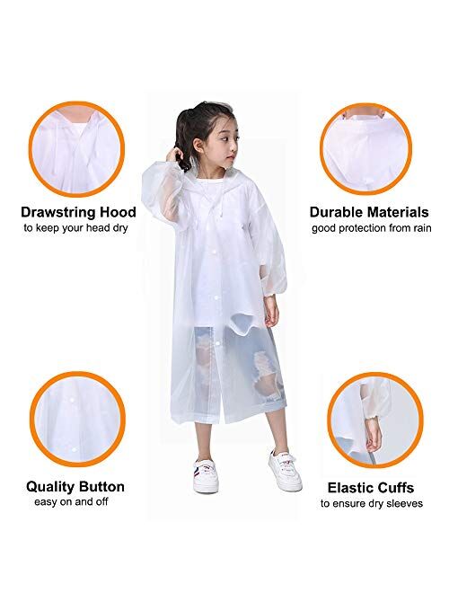 HLKZONE Raincoat for Kids, [2 Pack] EVA Kids Rain Coat Reusable Rain Poncho Jacket for Boys and Girls 6-13 Years Old