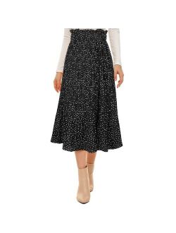 NiPaMi Women's High Waist Pleated Skirt Polka Dot Midi Swing Skirt Casual Long Skirt with Pockets