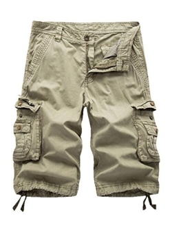 FOURSTEEDS Women's Cotton Loose Fit Zipper Multi-Pockets Twill Bermuda Drawstring Women Cargo Shorts