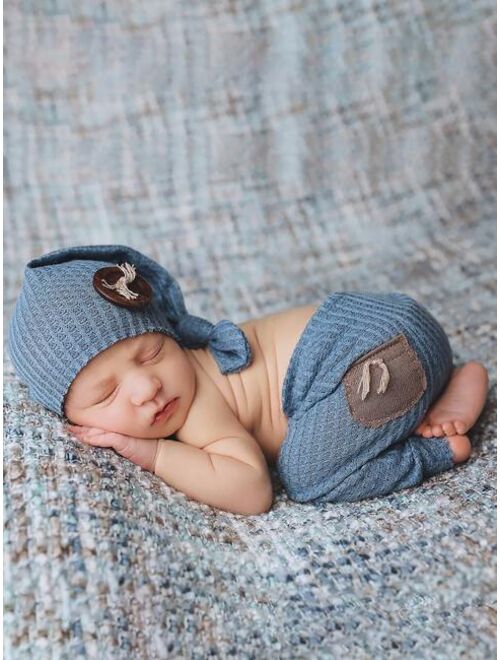 Shein Newborn Photography Pocket Patched Prop Pants & Hat