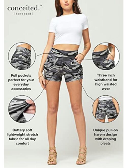 Conceited Premium Ultra Soft High Waisted Harem Shorts for Women with Pockets