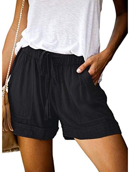Wrolem Womens Comfy Drawstring Casual Elastic Waist Pocketed Loose Fit Shorts (S-3XL)