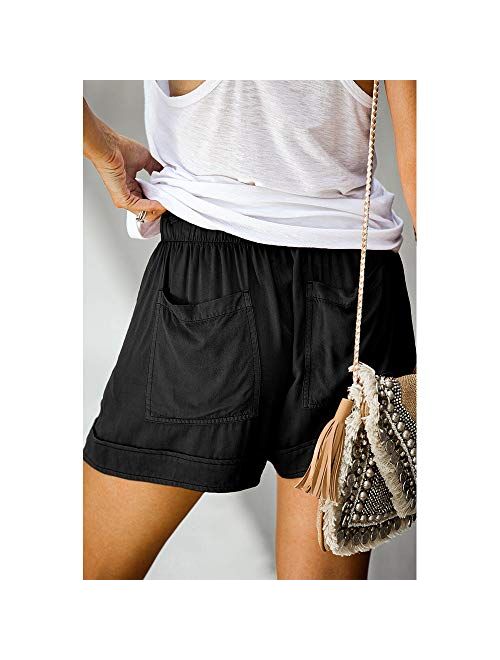 Wrolem Womens Comfy Drawstring Casual Elastic Waist Pocketed Loose Fit Shorts (S-3XL)
