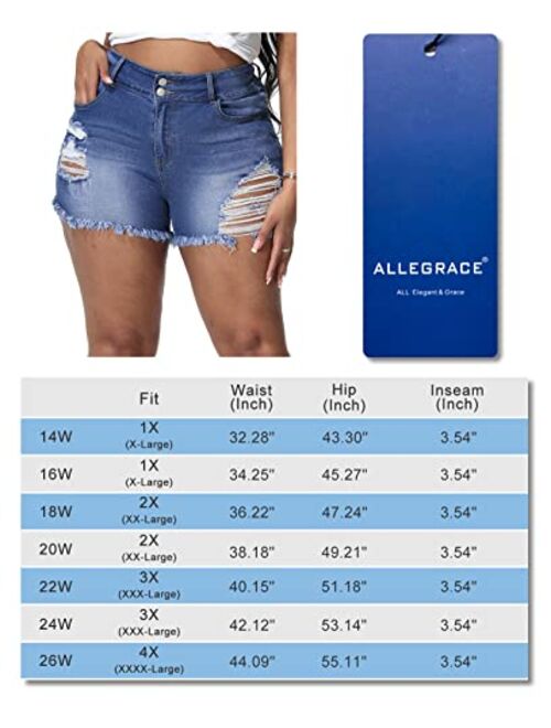 ALLEGRACE Sexy Plus Size Denim Shorts Women Distressed High Waist Shorts with Pockets