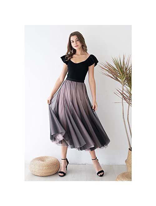 CHICWISH Women's Lilac/Cream/Grey/Pink/Black Layered Mesh Ballet Prom Party Tulle Tutu A-Line Maxi Skirt