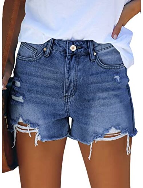 GRAPENT Women's High Waisted Ripped Stretchy Denim Hot Short Summer Jean Shorts