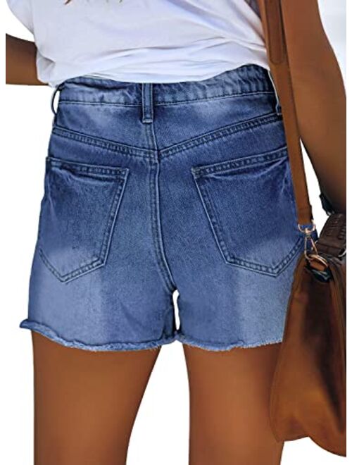 GRAPENT Women's High Waisted Ripped Stretchy Denim Hot Short Summer Jean Shorts