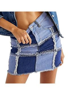 Finevalue Women's Casual Mid Waisted Washed Denim Jean Short Skirt